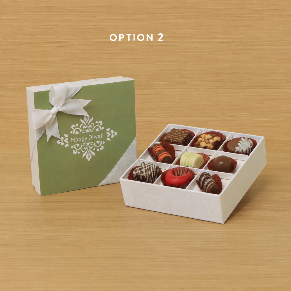 Happy Diwali ornament designed premium chocolate 9P white hard box