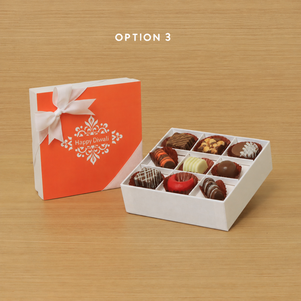 Happy Diwali ornament designed premium chocolate 9P white hard box