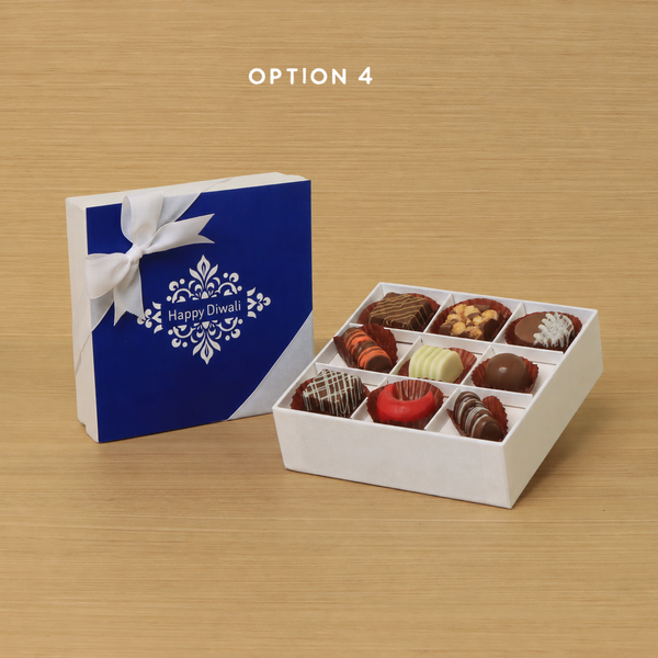 Happy Diwali ornament designed premium chocolate 9P white hard box