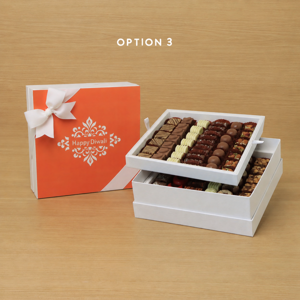 Happy Diwali ornament designed premium chocolate 2-layer white hard box