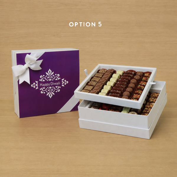 Happy Diwali ornament designed premium chocolate 2-layer white hard box