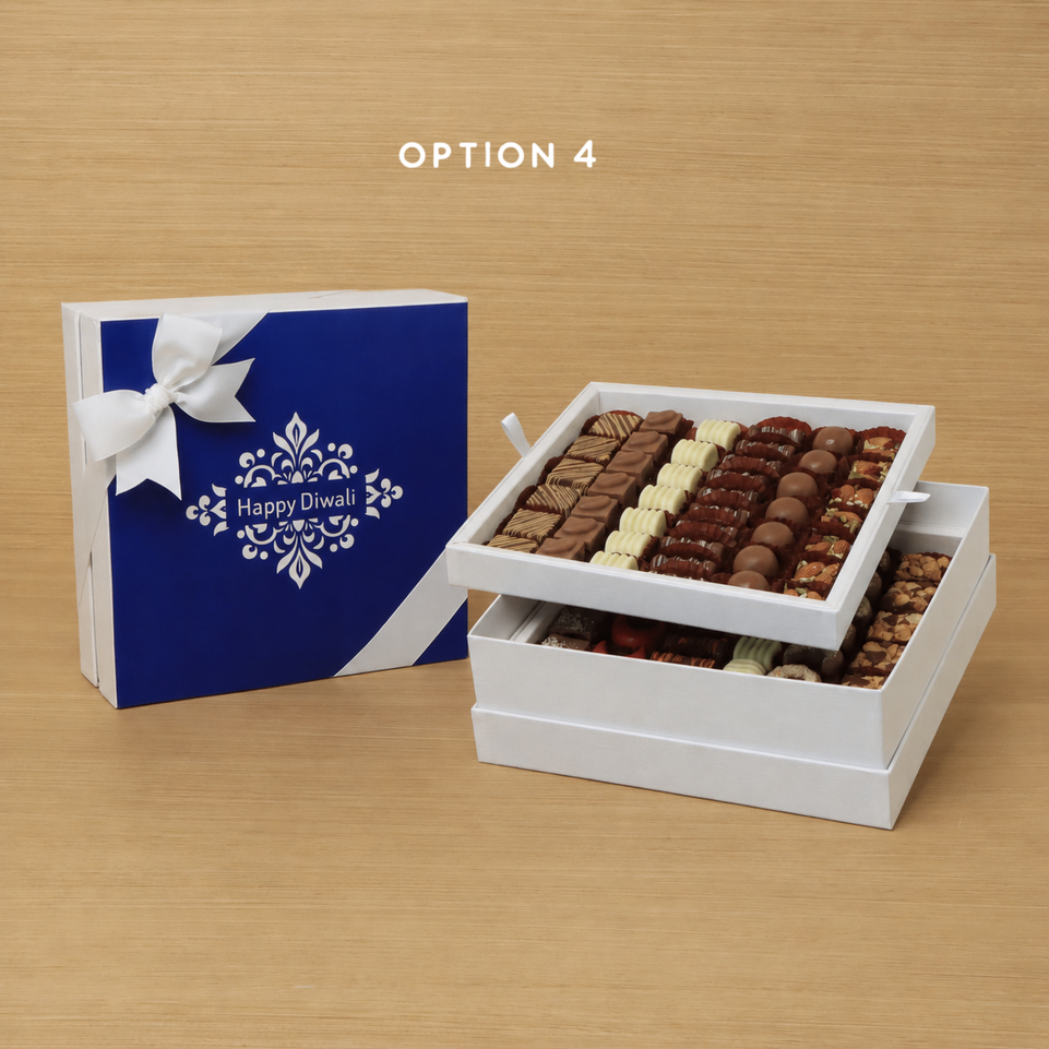 Happy Diwali ornament designed premium chocolate 2-layer white hard box