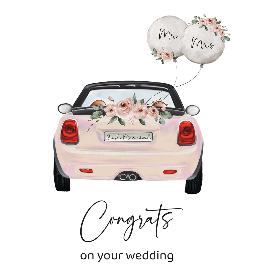 Congrats on your wedding just married car greeting card