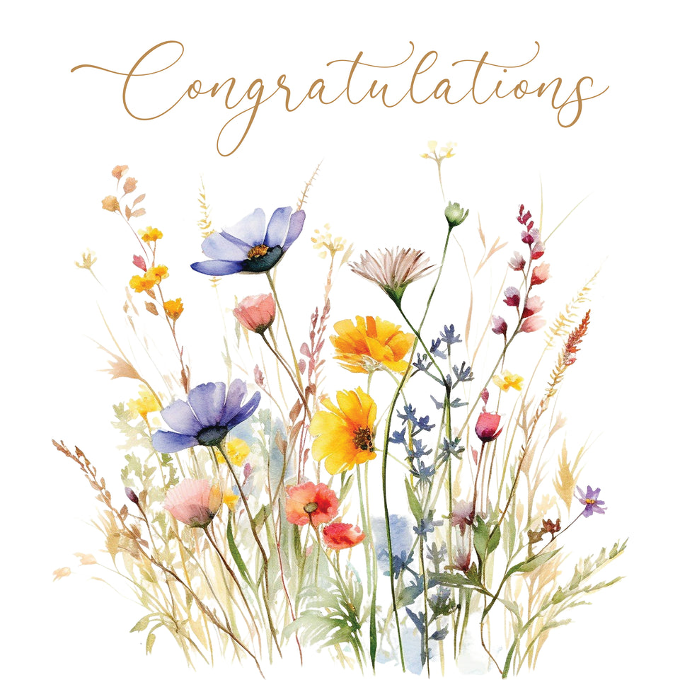 Congratulations colorful botanical flowers greeting card