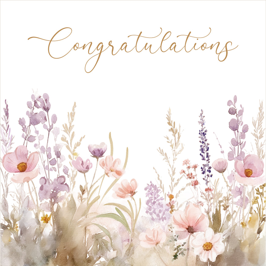 Congratulations soft botanical flowers greeting card