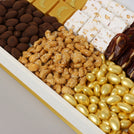 Ramadan Kareem lantern designed chocolate & sweets medium leather tray with designed acrylic backdrop.