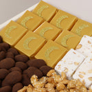 Ramadan Kareem lantern designed chocolate & sweets medium leather tray with designed acrylic backdrop.
