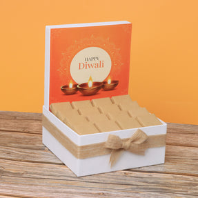 Happy diwali golden candle designed premium chocolate medium hamper