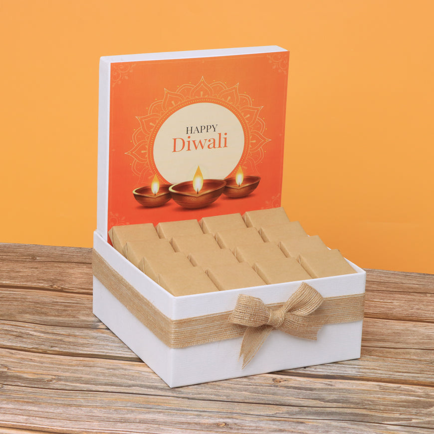 Happy diwali golden candle designed premium chocolate medium hamper