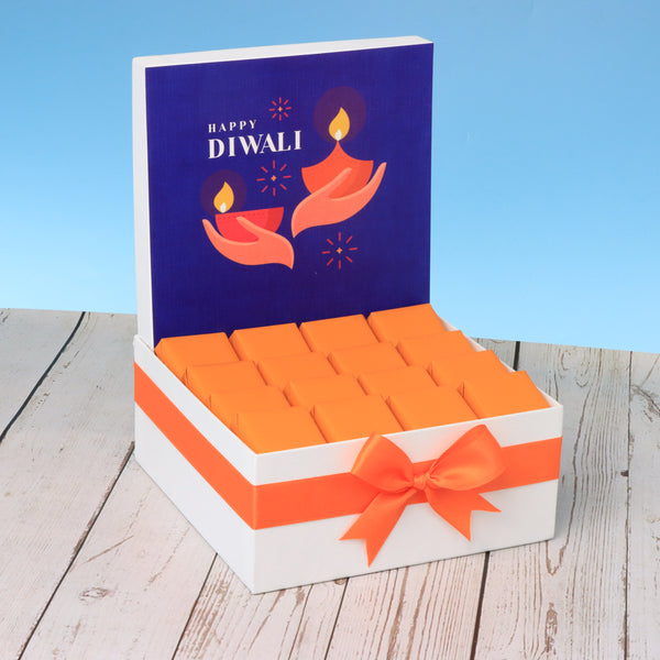 Happy diwali holding hands blue designed premium chocolate medium hamper