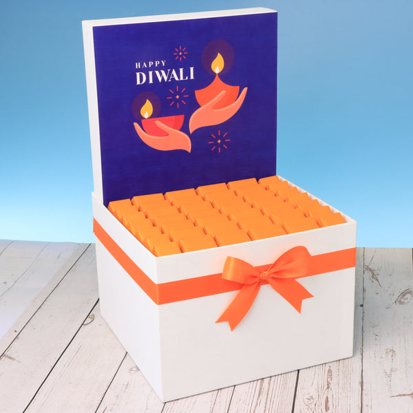 Happy diwali holding hands blue designed premium chocolate large hamper
