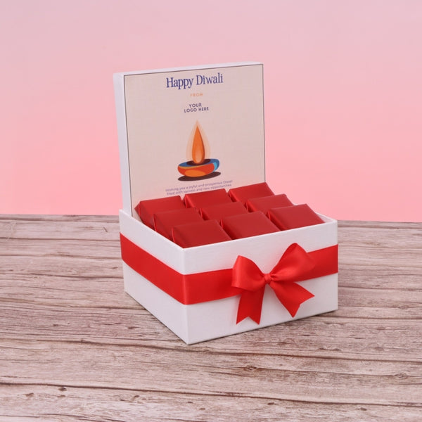 Corporate customized diwali candle orange designed premium chocolate small hamper