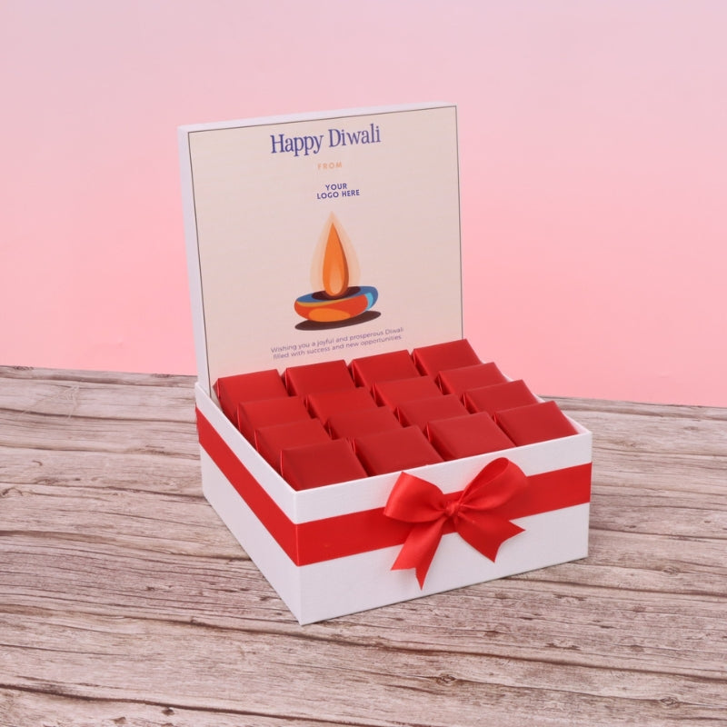 Corporate customized diwali candle orange designed premium chocolate medium hamper