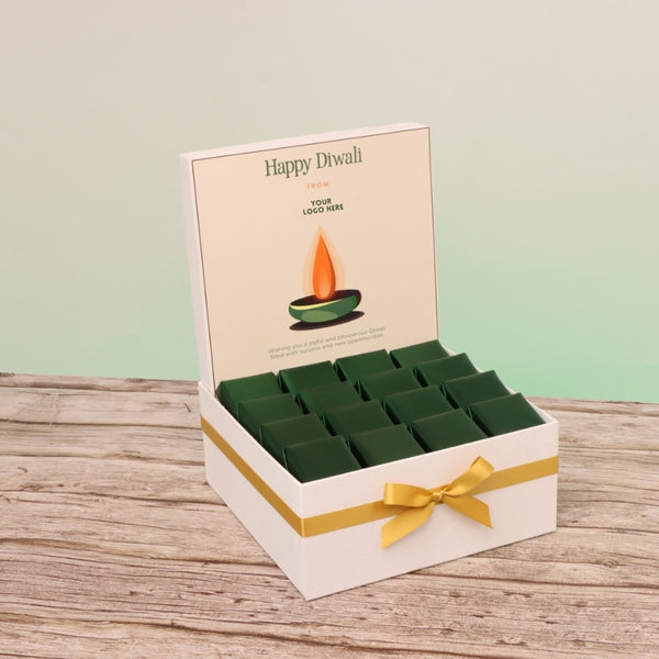 Corporate customized diwali candle green designed premium chocolate medium hamper