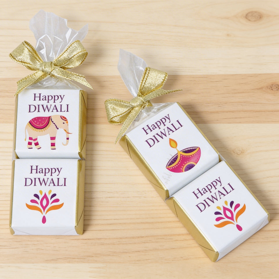 Set of 20 "Happy Diwali" designed 2-piece premium chocolate pack giveaway