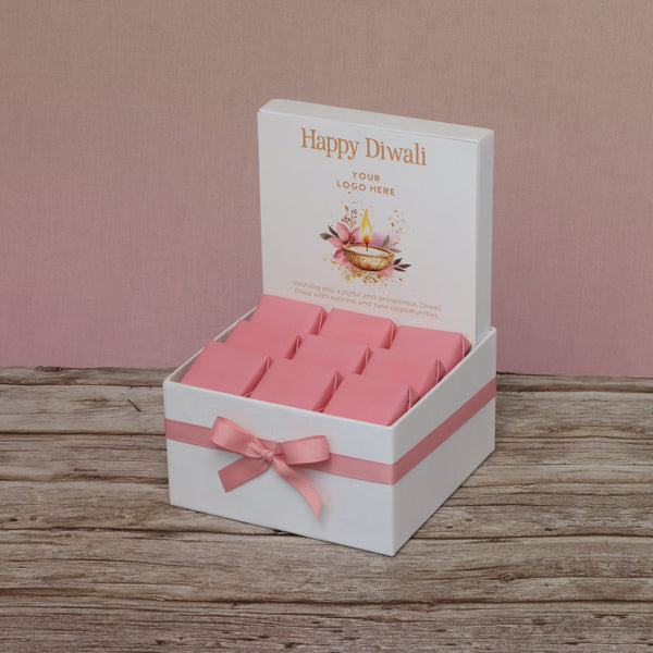 Corporate customized diwali floral candle lights designed premium chocolate small hamper