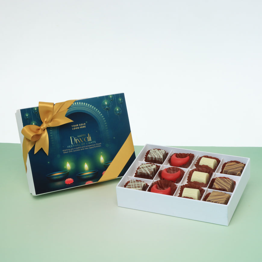 Set of 5 corporate customized diwali candle lights designed premium chocolate 12P hard box
