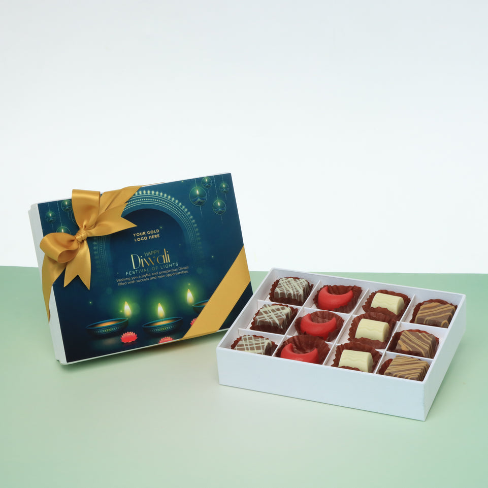 Set of 5 corporate customized diwali candle lights designed premium chocolate 12P hard box
