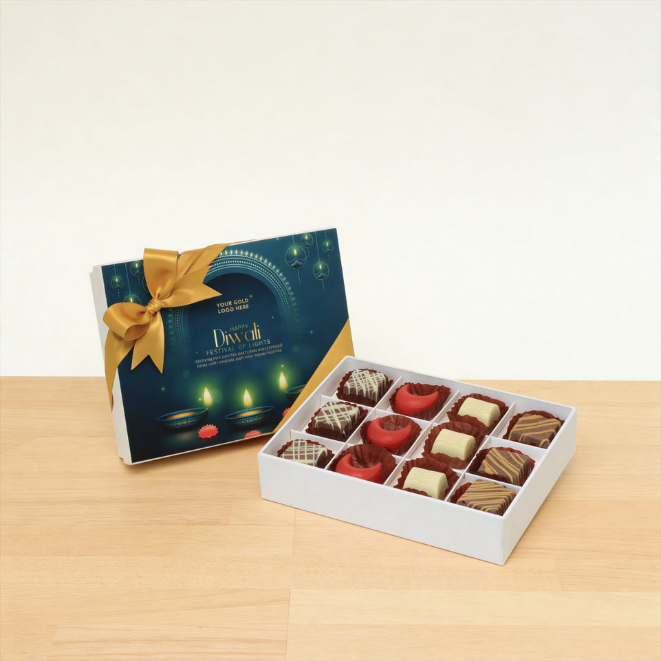 Set of 5 corporate customized diwali candle lights designed premium chocolate 12P hard box