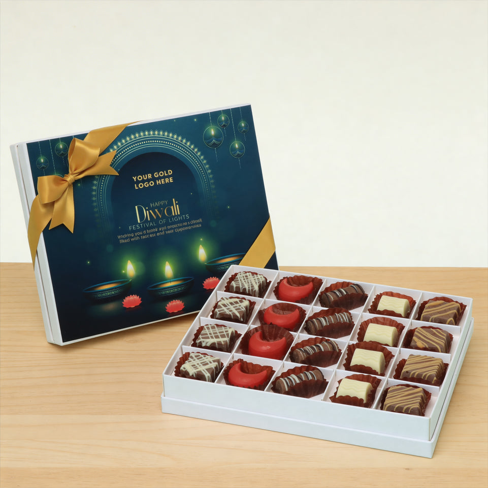 Set of 3 corporate customized diwali candle lights designed premium chocolate 20P hard box