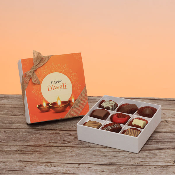 Happy diwali golden candle designed premium chocolate 9P hard box