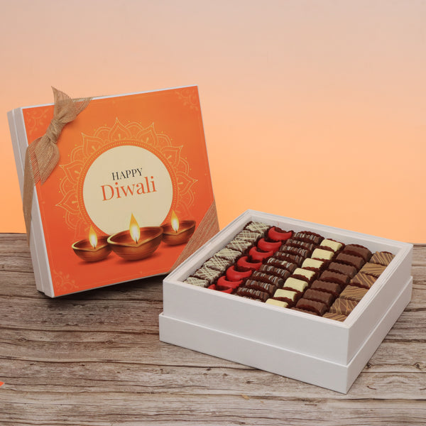 Happy diwali golden candle designed premium chocolate hard box