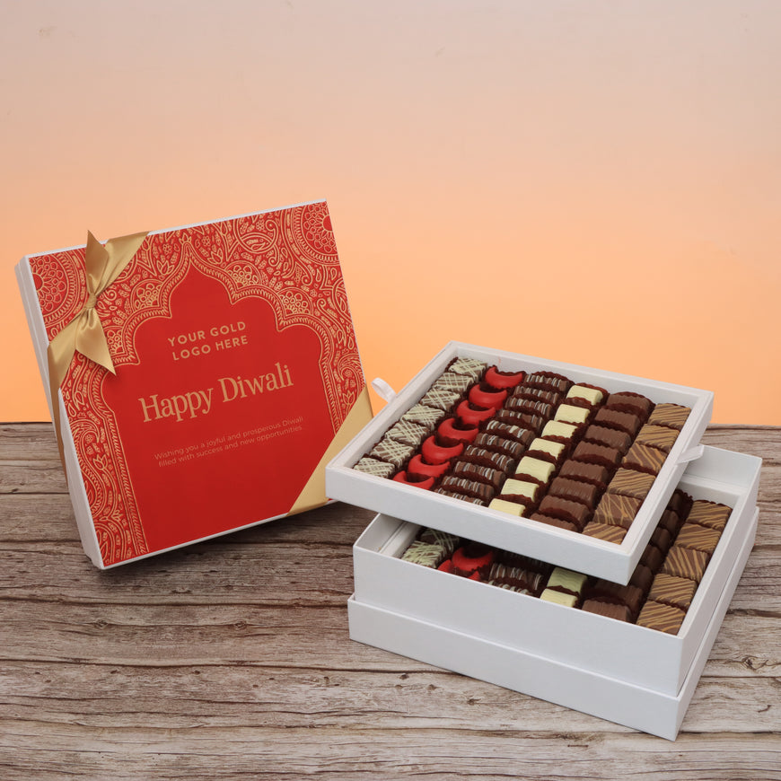 Corporate customized happy diwali festive frame designed premium chocolate 2-layer  hard box