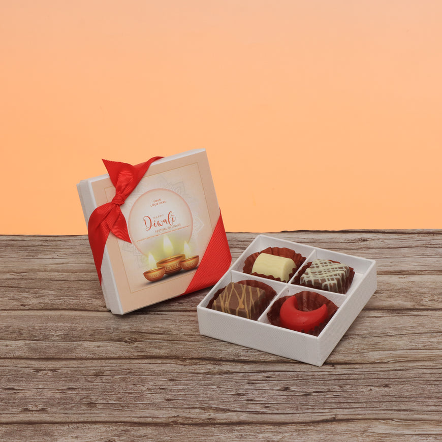 Set of 15 corporate customized festival of lights diwali designed premium chocolate 4p hard box