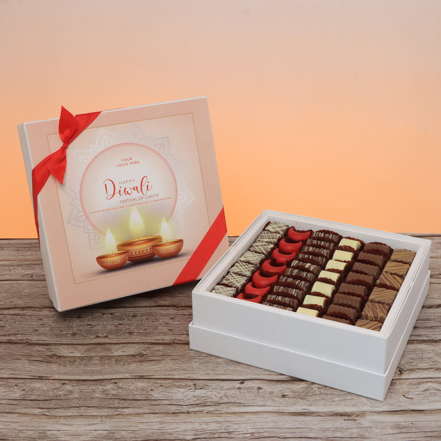 Set of 2 corporate customized festival of lights diwali designed premium chocolate hard box