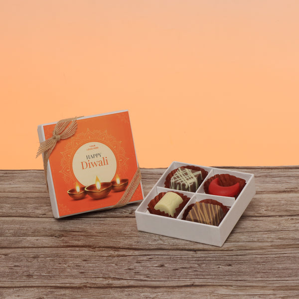 Set of 15 corporate customized happy diwali golden candle designed premium chocolate 4p hard box