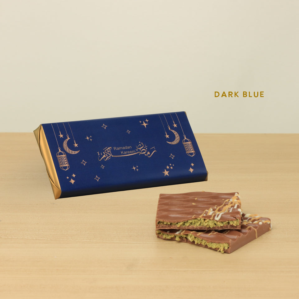Set of 10 Ramadan Mubarak designed knafeh pistachio premium milk chocolate bar