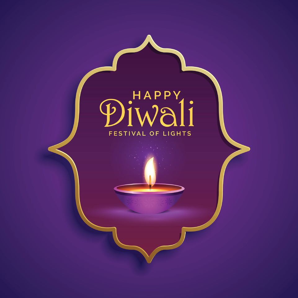 Diwali dia candle in oriental frame greeting card