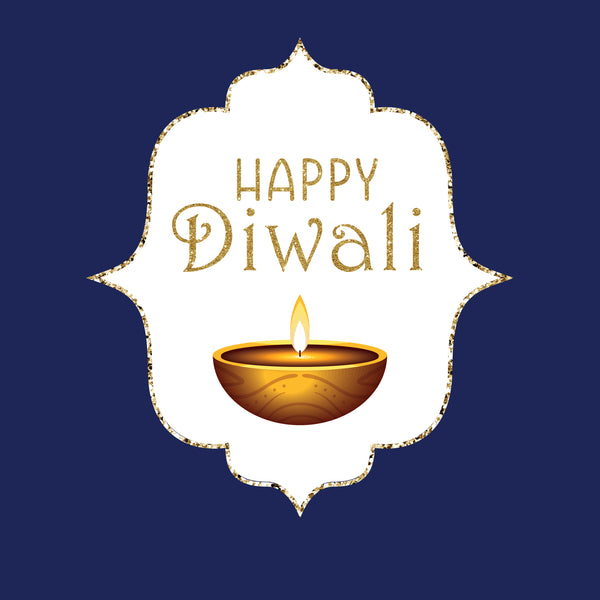 Diwali oriental dia candle and glitter frame greeting card