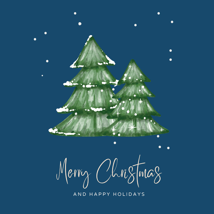 Double green trees christmas greeting card