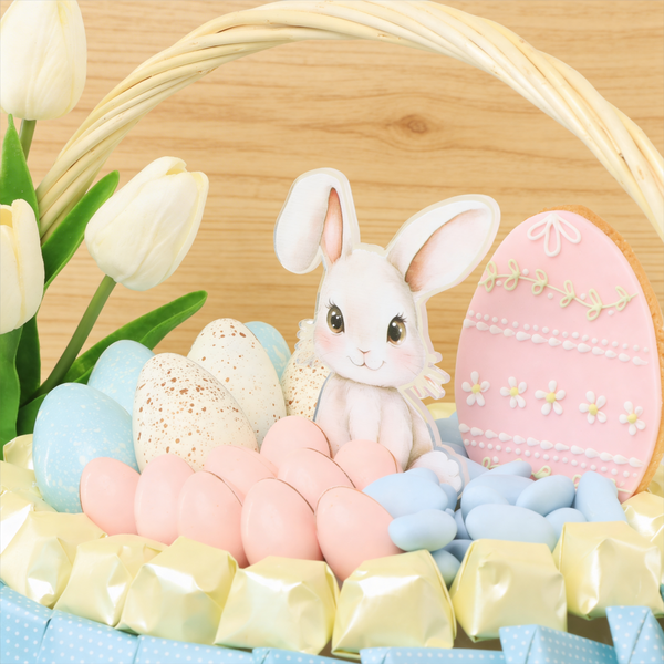 Happy Easter designed premium chocolate and cookie medium basket