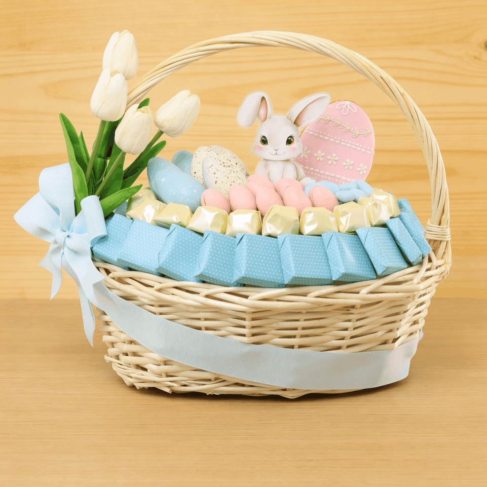 Happy Easter designed premium chocolate and cookie medium basket