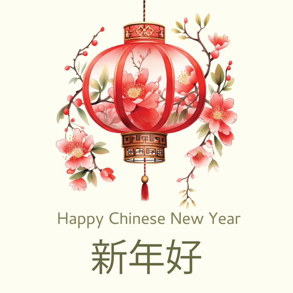 Floral lantern chinese new year greeting card