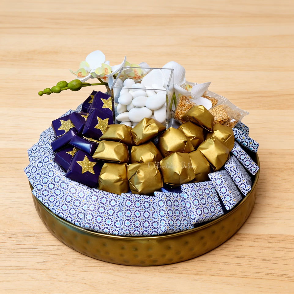Flower decorated designed chocolate metallic tray