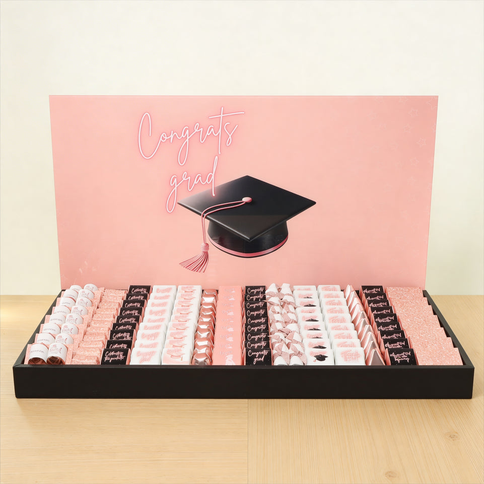 Graduation designed premium chocolate large leather tray with acrylic backdrop