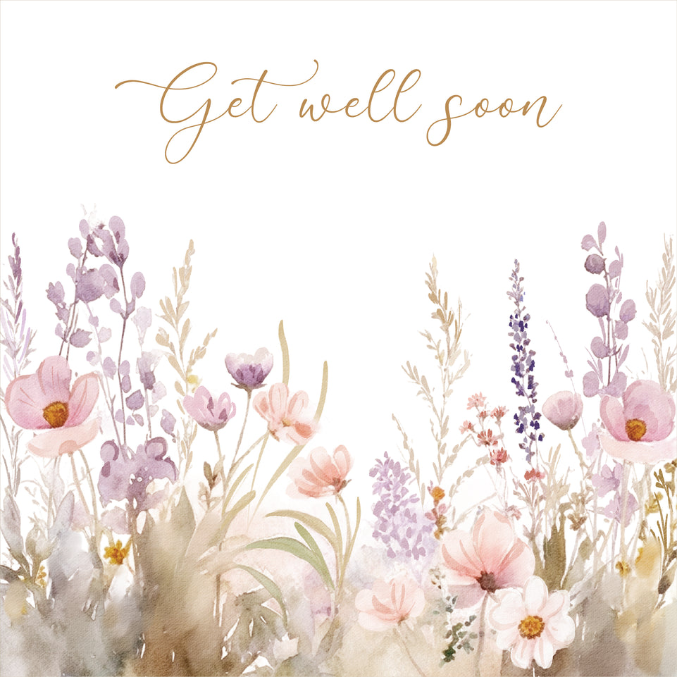 Get well soon botanical flowers greeting card