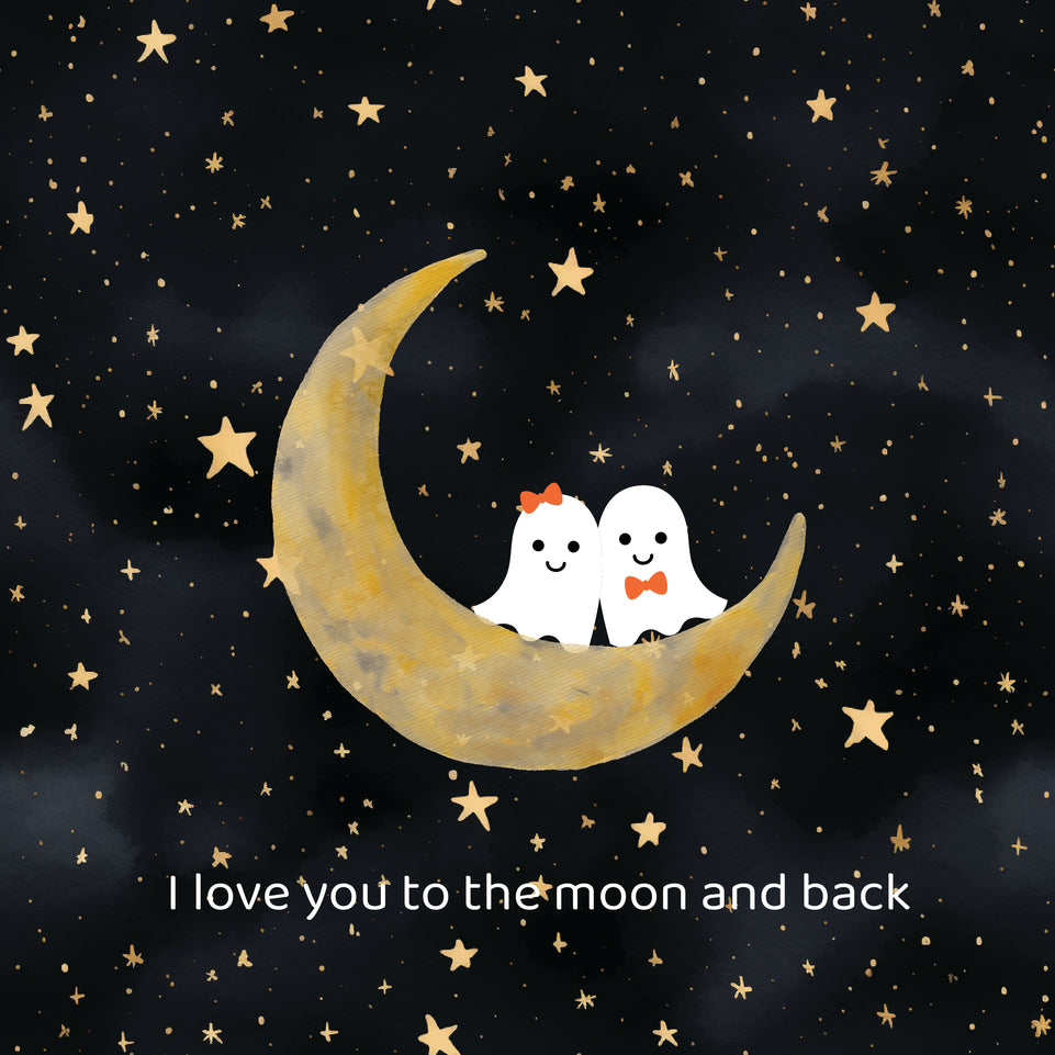 Ghost couple i love you to the moon and back greeting card