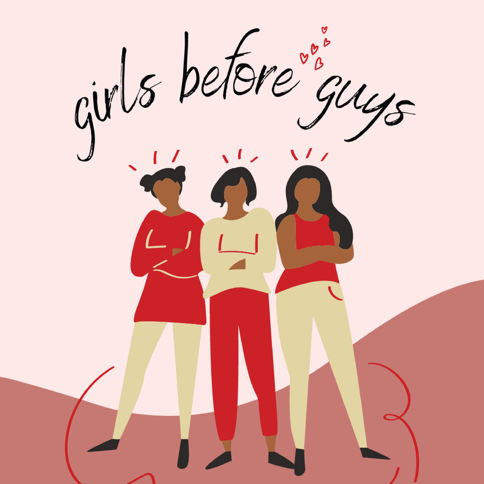 Girls before guys greeting card