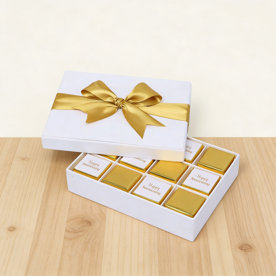 Happy anniversary gold designed 12P premium chocolate hard box