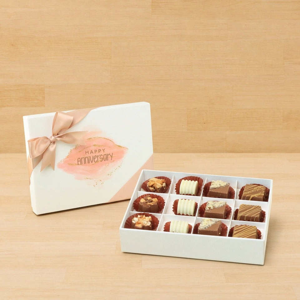 Happy anniversary stained designed 12P premium chocolate hard box