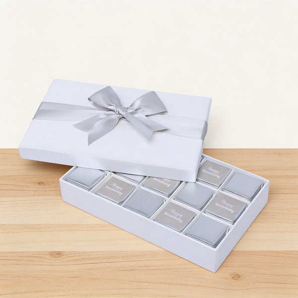 Happy anniversary classic silver designed 15P chocolate hard box