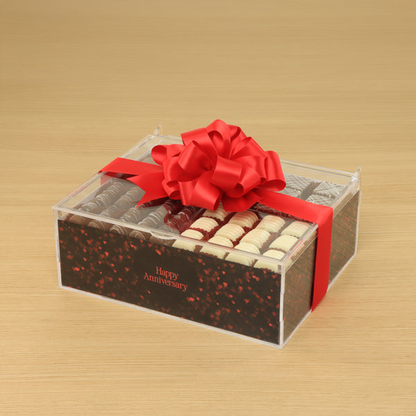 Happy Anniversary heart shimmering designed premium chocolate gift acrylic box