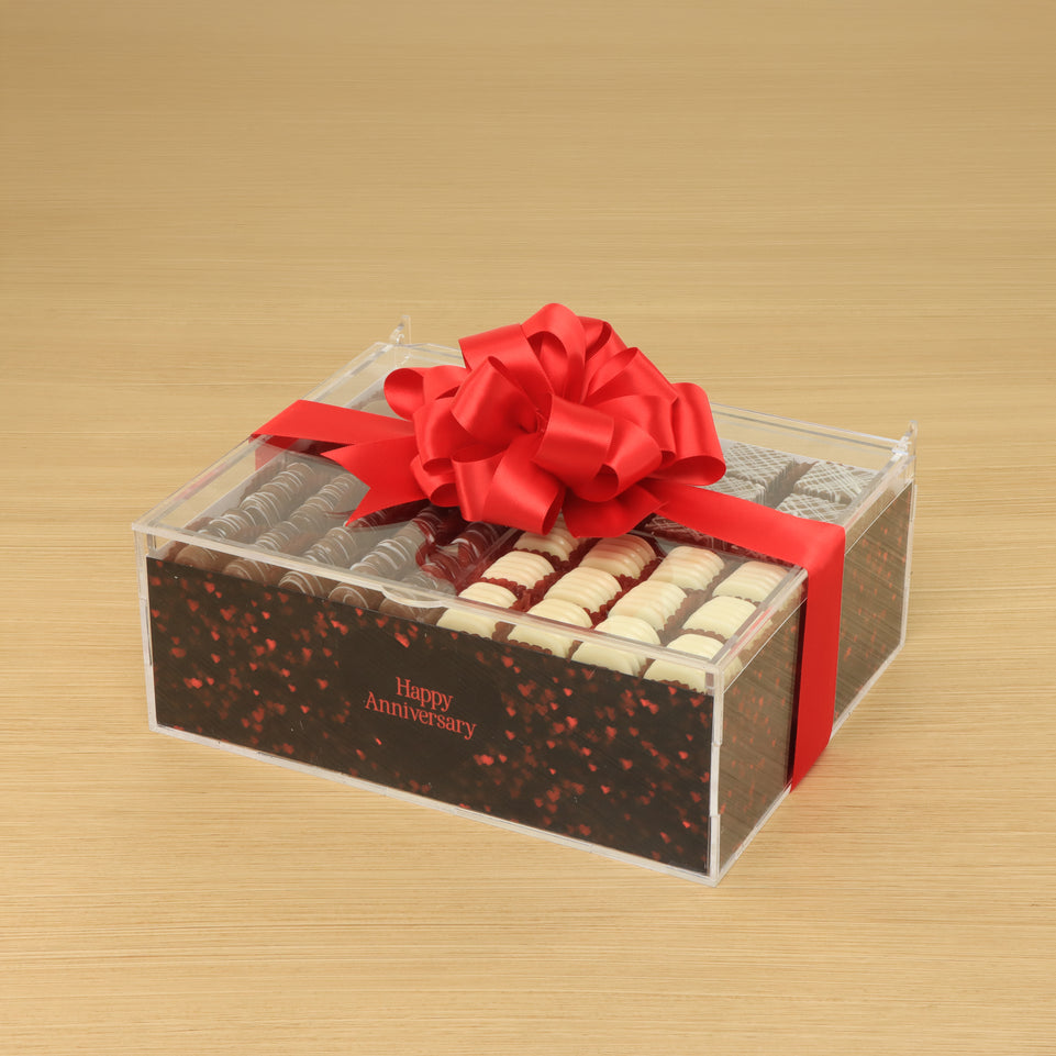 Happy Anniversary heart shimmering designed premium chocolate gift acrylic box