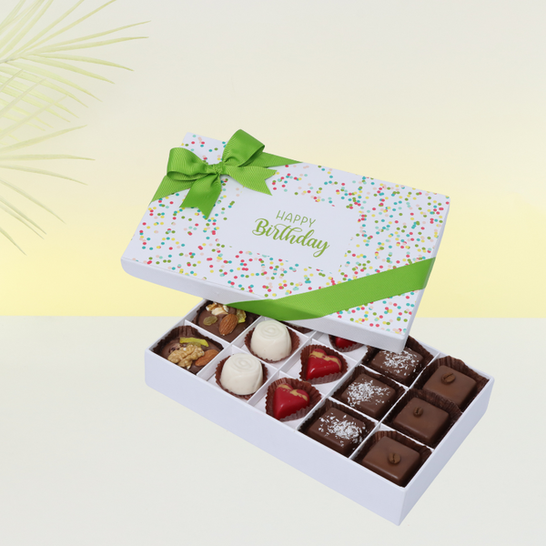"Happy birthday" green designed 15P chocolate hard box
