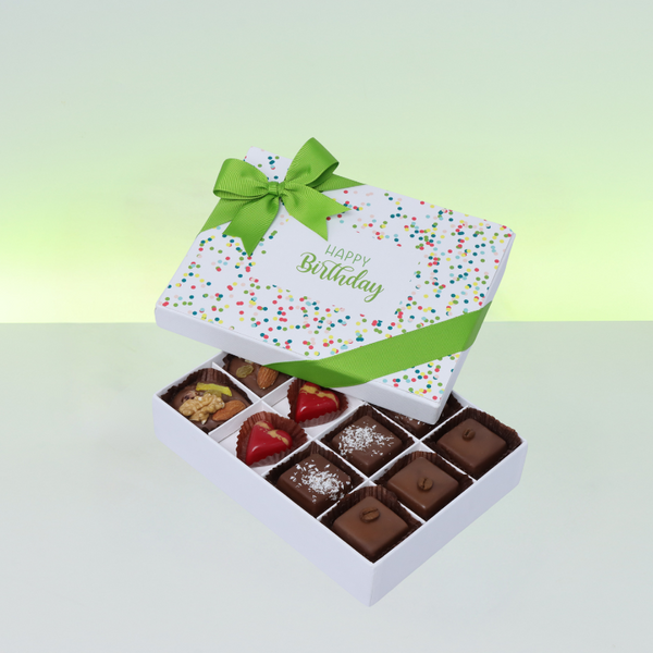 "Happy birthday" green designed 12P chocolate hard box