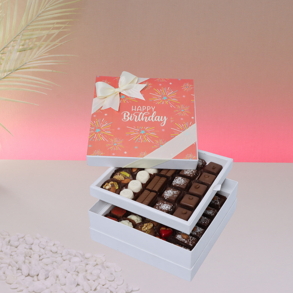 "Happy birthday" fireworks designed 2-layer chocolate hard box